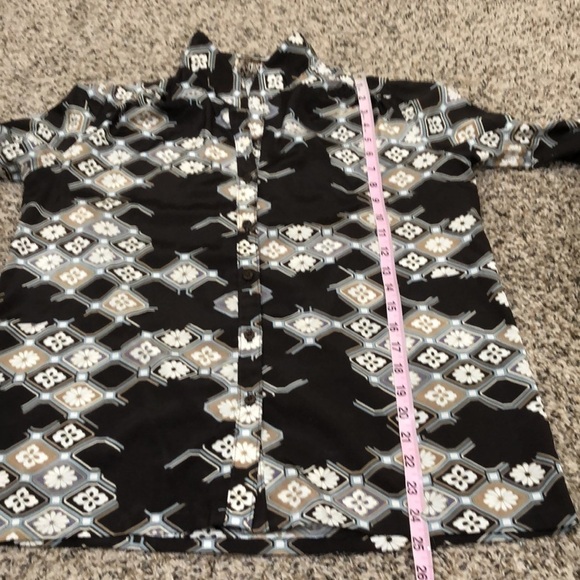 Vintage Button Up Blouse Size Large Dark Gray Floral Art Deco - Picture 7 of 9